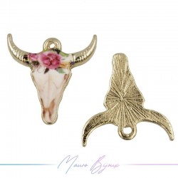 Bull Charms Enamelled Brass Pendant Pink 21.9x22.2mm