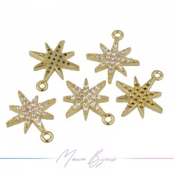 Charms Two Stars Zircon Brass Pendant Gold 13.5x11.6mm