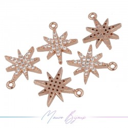 Charms Two Stars Zircon Brass Pendant Gold Rose 13.5x11.6mm