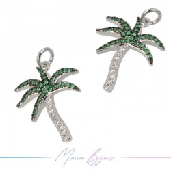 Ciondoli a Albero di Coco in Ottone con Zirconi Argento 23.5x17.2mm