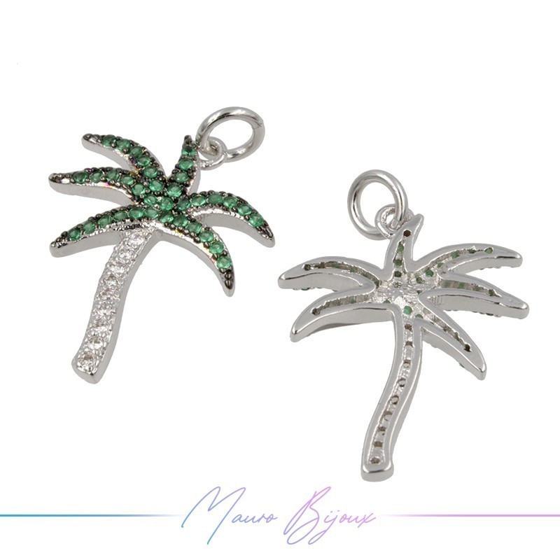 Ciondoli a Albero di Coco in Ottone con Zirconi Argento 23.5x17.2mm