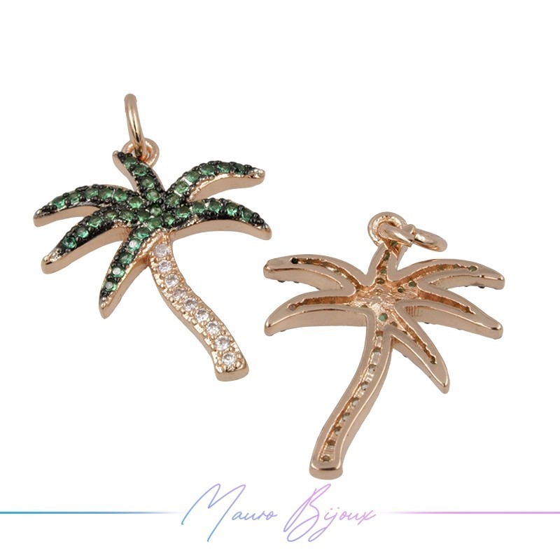 Ciondoli a Albero di Coco in Ottone con Zirconi Oro Rosa 23.5x17.2mm