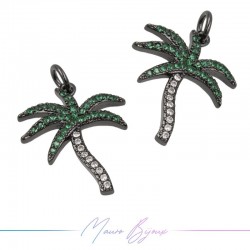 Ciondoli a Albero di Coco in Ottone con Zirconi Canna Fucile 23.5x17.2mm