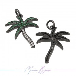 Charms Coconut Tree Zircon Brass Pendant Gun Metal 23.5x17.2mm