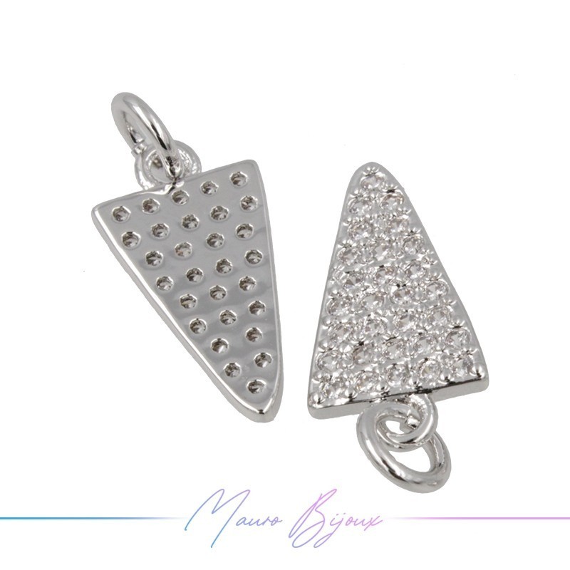 Ciondoli a Triangolo in Ottone con Zirconi Argento 16.4x8.7mm
