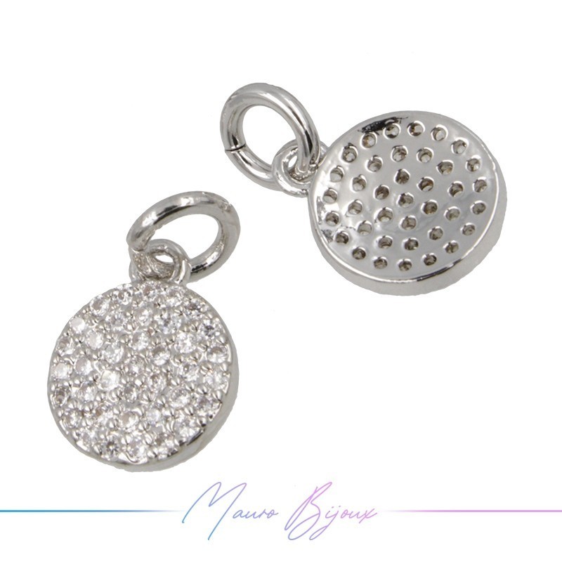 Charms Round Zircon Brass Pendant Silver 8.2x10mm