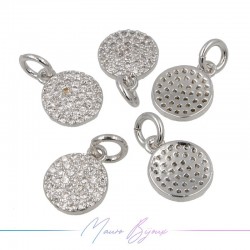 Charms Round Zircon Brass Pendant Silver 8.2x10mm