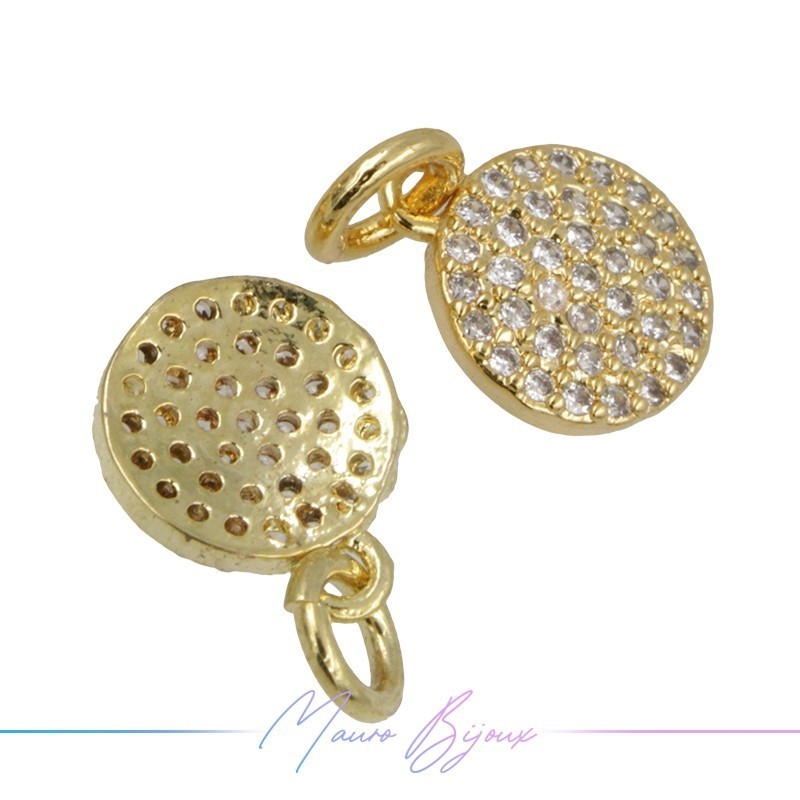 Ciondoli Rotondo in Ottone con Zirconi Dorato 8.2x10mm