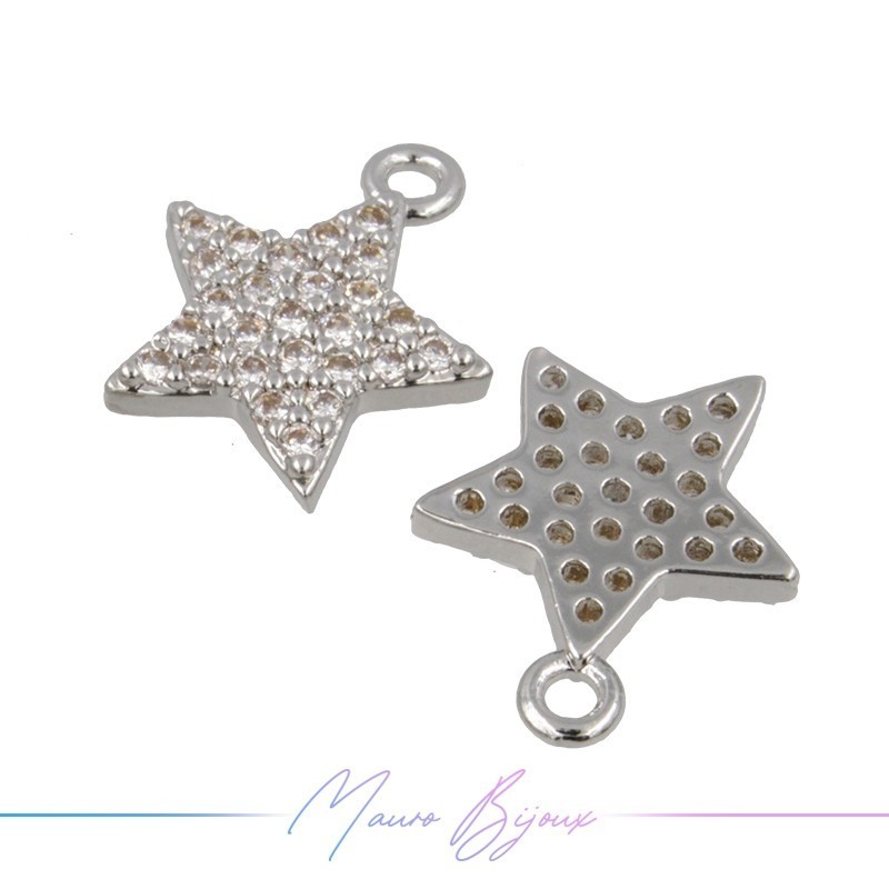 Charms Star Zircon Brass Pendant Silver 12.7x10.4mm