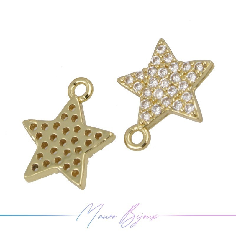 Charms Star Zircon Brass Pendant Gold 12.7x10.4mm