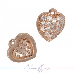 Ciondoli Cuore in Ottone con Zirconi Oro Rosa 9.8x11mm