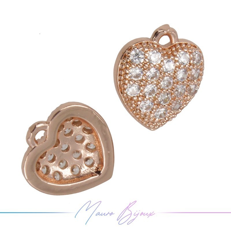 Charms Heart Zircon Brass Pendant Gold Rose 9.8x11mm