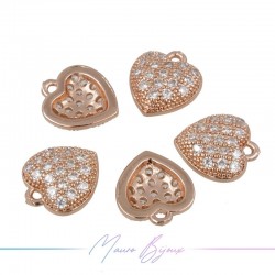 Charms Heart Zircon Brass Pendant Gold Rose 9.8x11mm