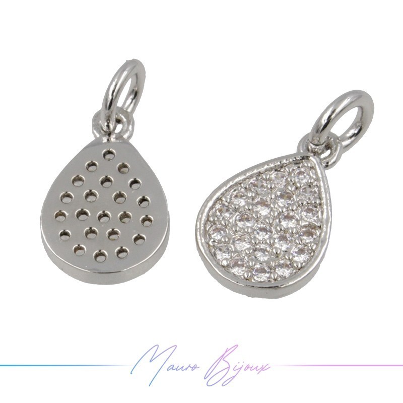 Ciondoli Goccia in Ottone con Zirconi Argento 8x12mm