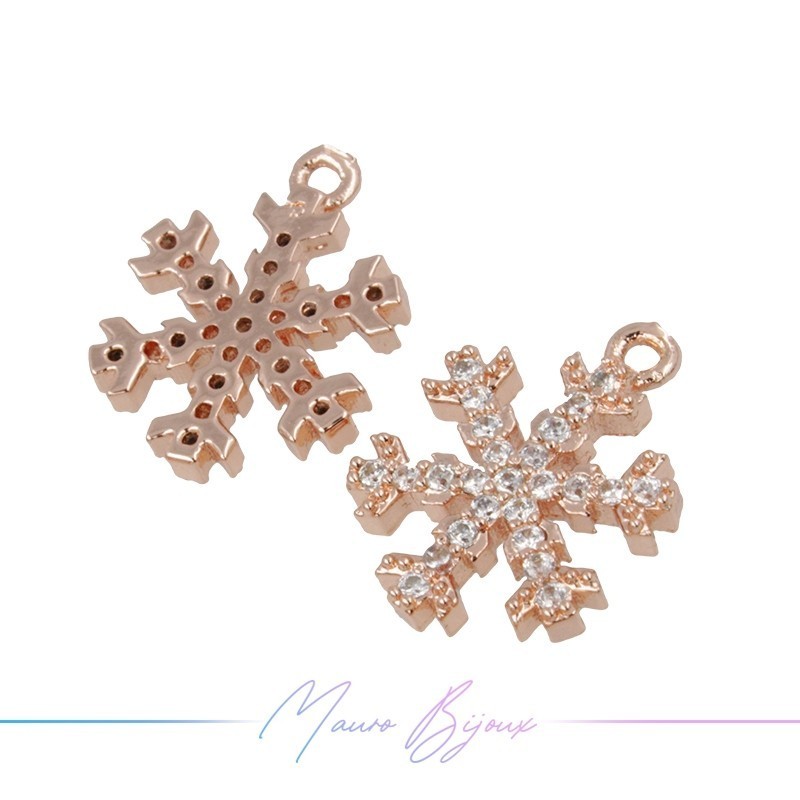 Ciondoli Fiocchi di Neve in Ottone con Zirconi Oro Rosa 7.3x9.4mm