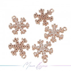 Ciondoli Fiocchi di Neve in Ottone con Zirconi Oro Rosa 7.3x9.4mm