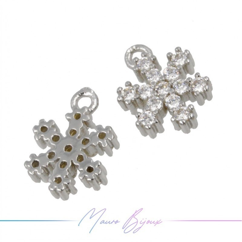 Ciondoli Fiocchi di Neve in Ottone con Zirconi Argento 7.3x9.4mm