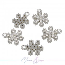 Ciondoli Fiocchi di Neve in Ottone con Zirconi Argento 7.3x9.4mm