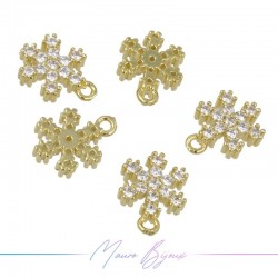 Charms Snowflakes Zircon Brass Pendant Gold 7.3x9.4mm