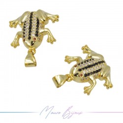 Charms Frog Zircon Brass Pendant Gold Black 18.6x18.8mm