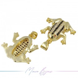 Charms Frog Zircon Brass Pendant Gold Black 18.6x18.8mm