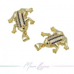 Ciondoli Rana in Ottone con Zirconi Dorato Blu 18.6x18.8mm