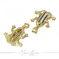 Charms Frog Zircon Brass Pendant Gold Blue 18.6x18.8mm