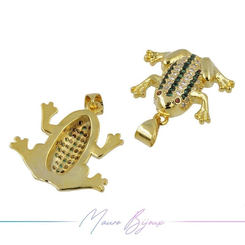Ciondoli Rana in Ottone con Zirconi Dorato Verde 18.6x18.8mm