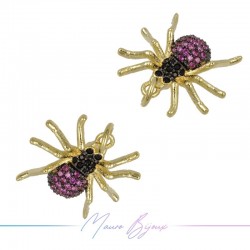 Charms Spiders Zircon Brass Pendant Gold 17.4x18.9mm