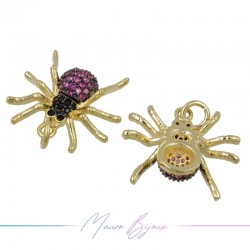Charms Spiders Zircon Brass Pendant Gold 17.4x18.9mm