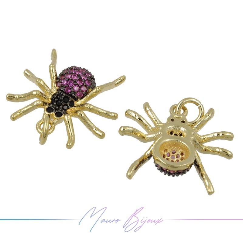 Charms Spiders Zircon Brass Pendant Gold 17.4x18.9mm