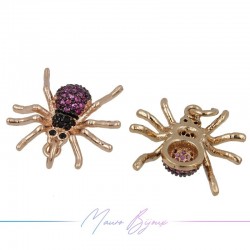 Charms Spiders Zircon Brass Pendant Gold Rose 17.4x18.9mm