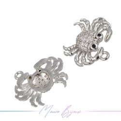 Charms Crabs Zircon Brass Pendant Silver 15.3x17.3mm