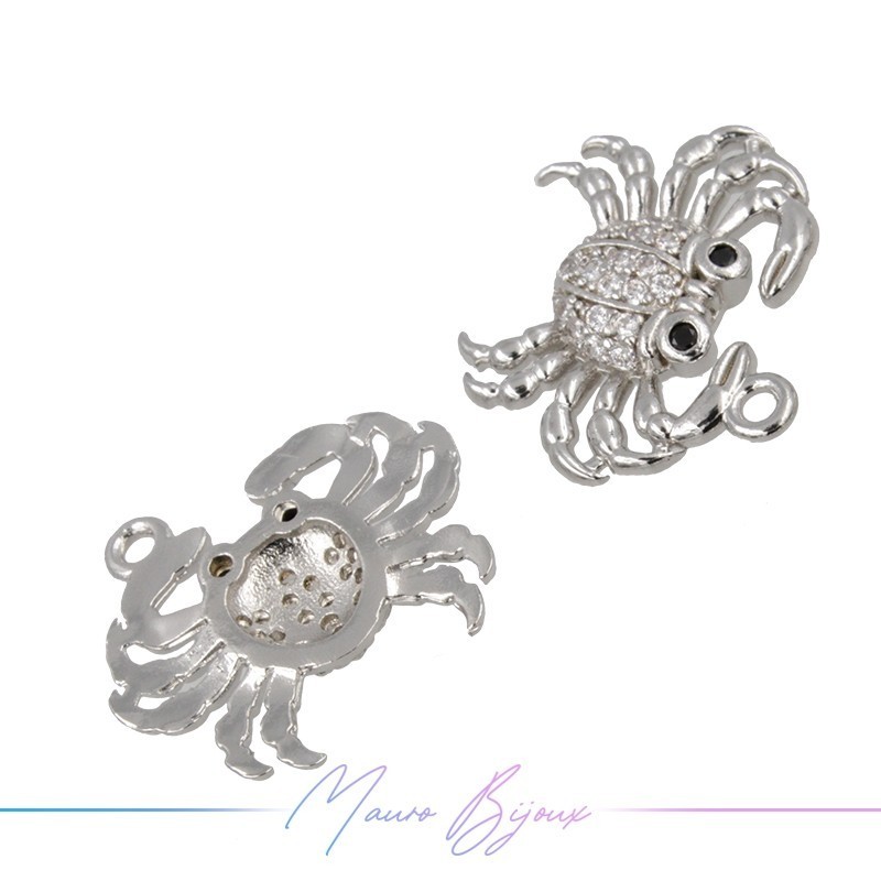 Charms Crabs Zircon Brass Pendant Silver 15.3x17.3mm