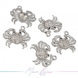 Charms Crabs Zircon Brass Pendant Silver 15.3x17.3mm