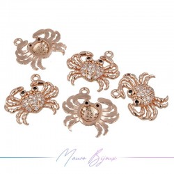 Charms Crabs Zircon Brass Pendant Gold Rose 15.3x17.3mm