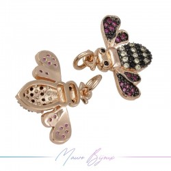 Charms Insects Zircon Brass Pendant Gold Rose 15.5x18.9mm