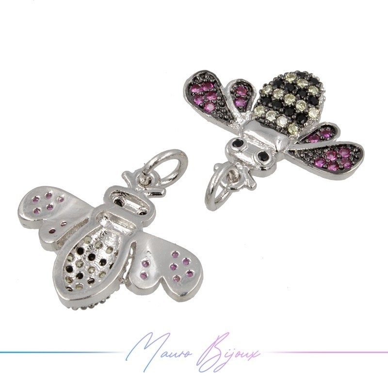 Ciondoli Insetti in Ottone con Zirconi Argento 15.5x18.9mm