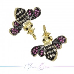 Charms Insects Zircon Brass Pendant Gold 15.5x18.9mm