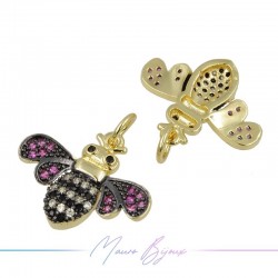 Charms Insects Zircon Brass Pendant Gold 15.5x18.9mm