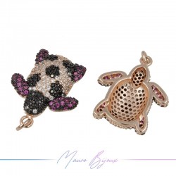 Charms Turtle Zircon Brass Pendant Gold Rose 16.7x20.2mm