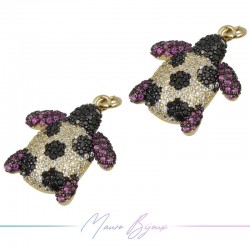 Charms Turtle Zircon Brass Pendant Gold 16.7x20.2mm