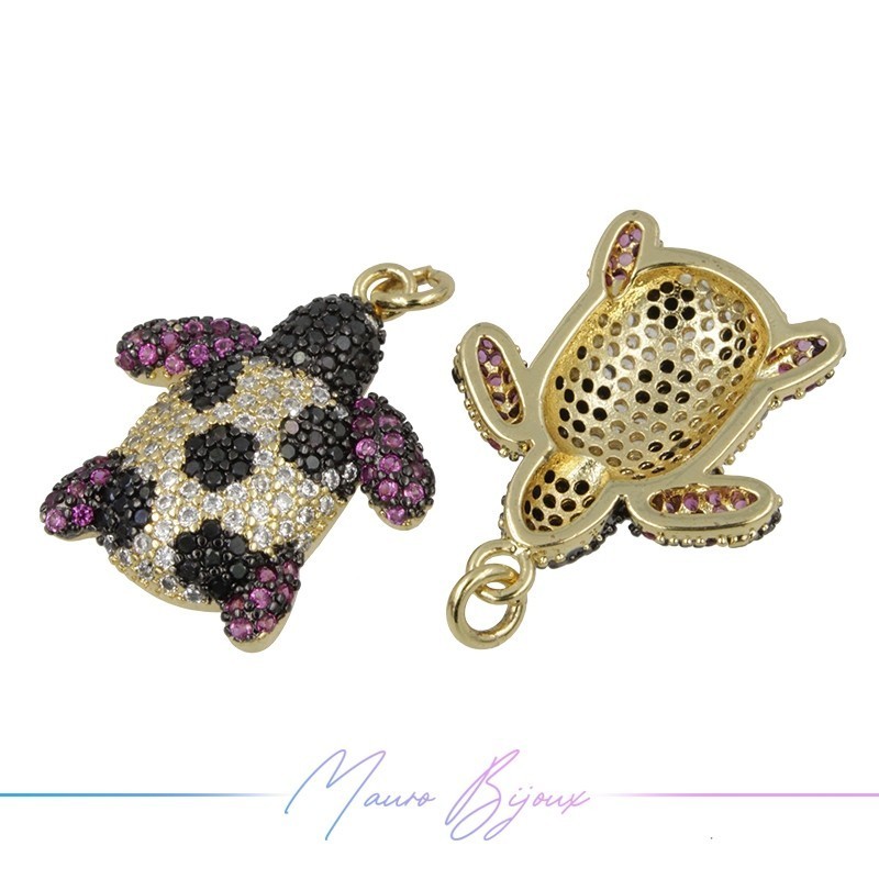 Charms Turtle Zircon Brass Pendant Gold 16.7x20.2mm