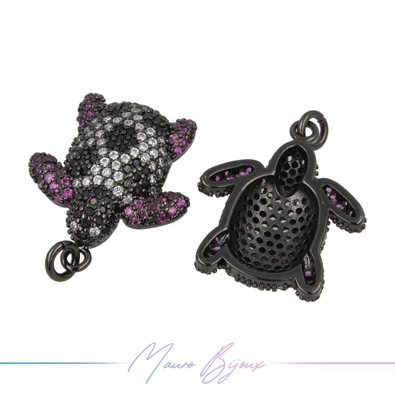 Charms Turtle Zircon Brass Pendant Gun Metal 16.7x20.2mm