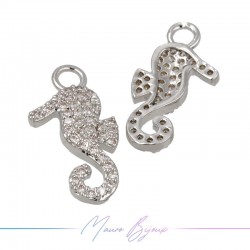 Ciondoli a Cavalluccio Marino  in Ottone con Zirconi Argento 11.6x22mm