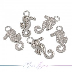 Ciondoli a Cavalluccio Marino  in Ottone con Zirconi Argento 11.6x22mm