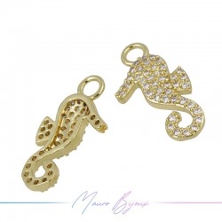 Charms Seahorse Zircon Brass Pendant Gold 11.6x22mm