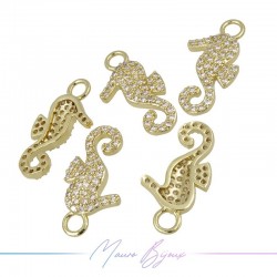 Ciondoli a Cavalluccio Marino  in Ottone con Zirconi Dorato 11.6x22mm