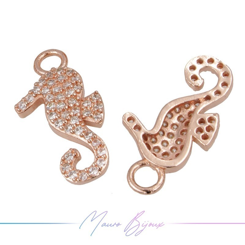 Ciondoli a Cavalluccio Marino  in Ottone con Zirconi Oro Rosa 11.6x22mm