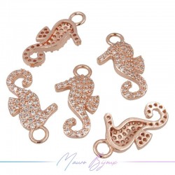 Charms Seahorse Zircon Brass Pendant Gold Rose 11.6x22mm